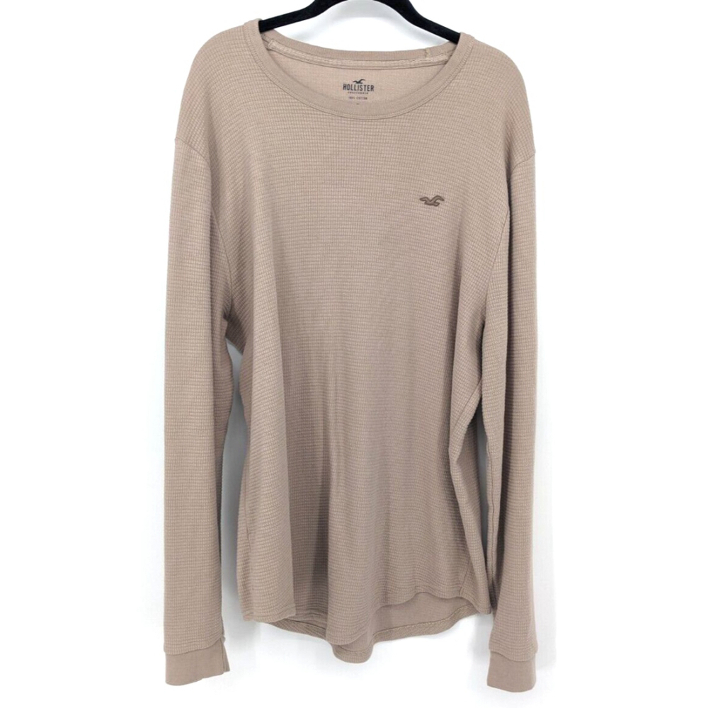 Hollister‎ Shirt Mens Extra Large Tan Thermal Crew Neck Long Sleeve Y2K 90s Top